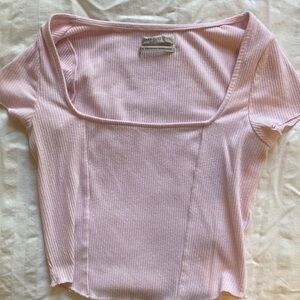 urban outfitters square neck pink ribbed shirt